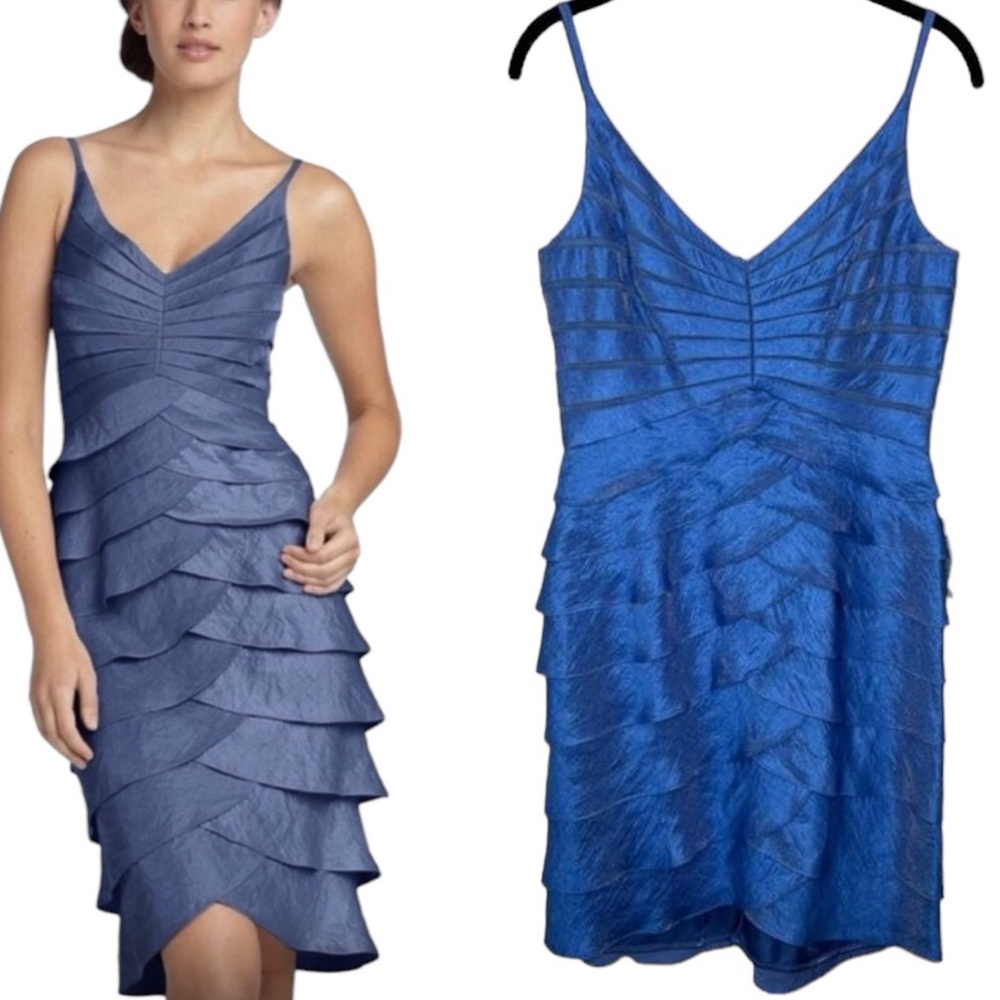 Adrianna Papell NEW Shimmer Ruffled Party Dress Sz 10 Blue Cocktail Party